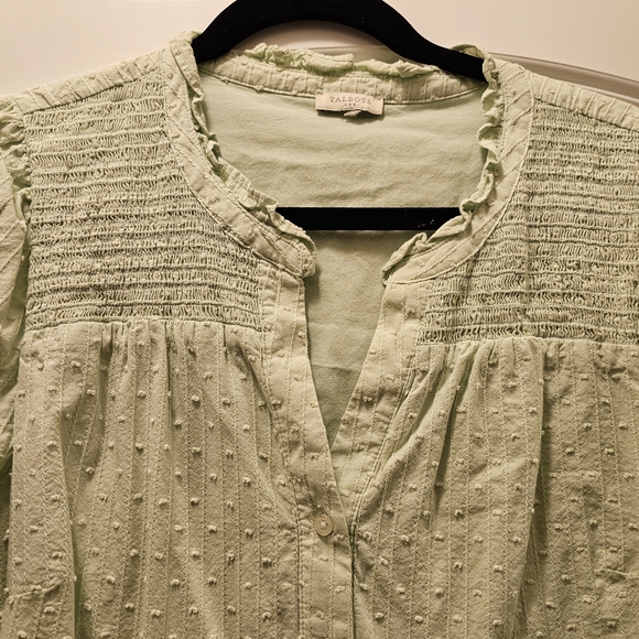 Talbots Light Green Smocked Blouse Large | Spring Cottagecore Boho Top - Picture 3 of 6